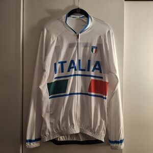 Unisex White Italia Long SleevevCycling Jersey